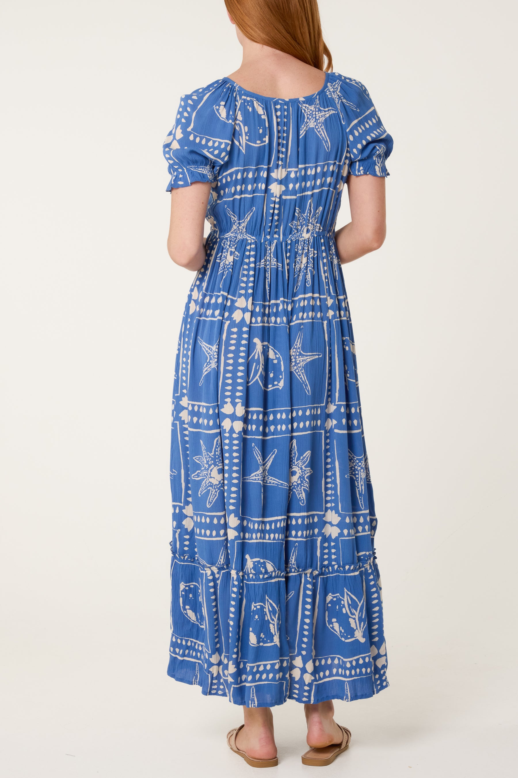 Starfish Print Tie Front Maxi Dress