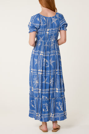 Starfish Print Tie Front Maxi Dress