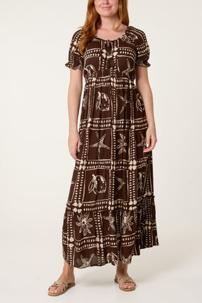 Starfish Print Tie Front Maxi Dress