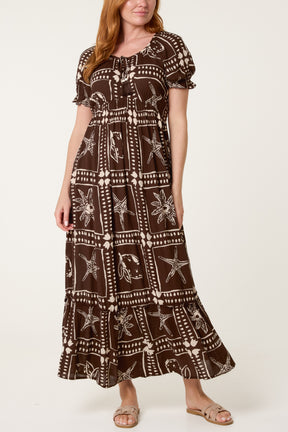 Starfish Print Tie Front Maxi Dress