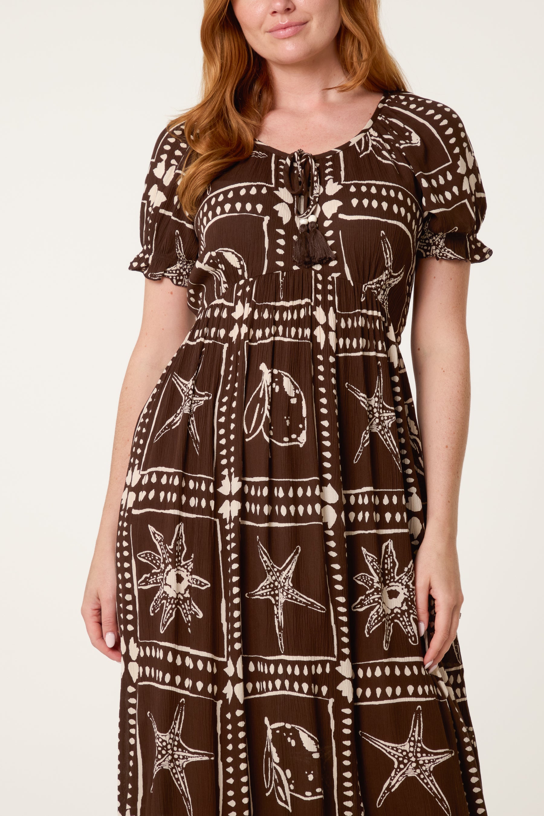 Starfish Print Tie Front Maxi Dress