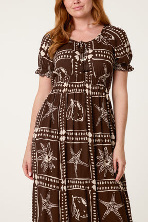 Starfish Print Tie Front Maxi Dress