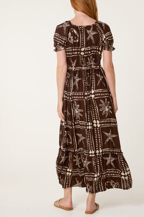 Starfish Print Tie Front Maxi Dress