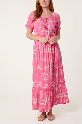 Starfish Print Tie Front Maxi Dress