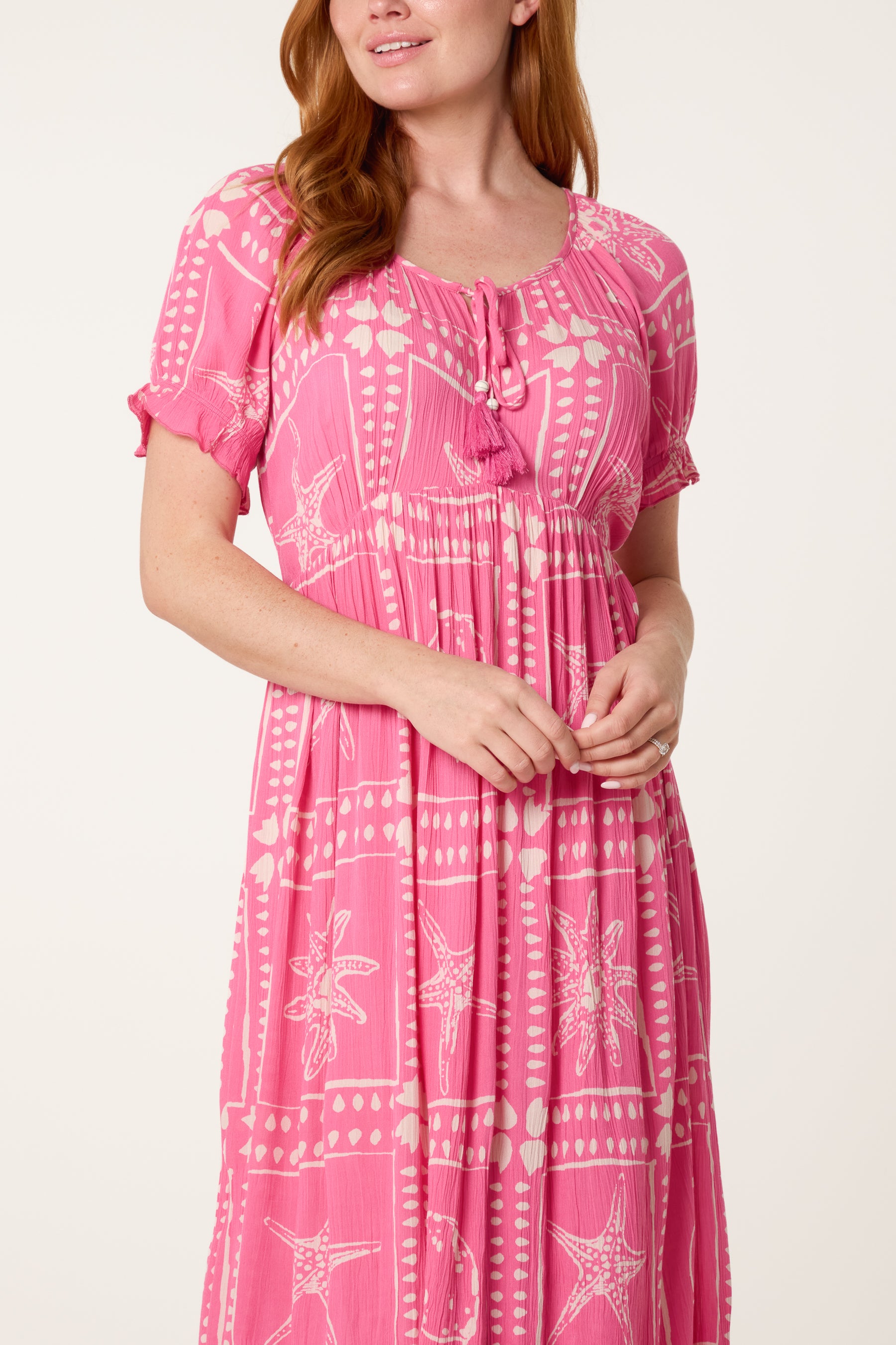 Starfish Print Tie Front Maxi Dress