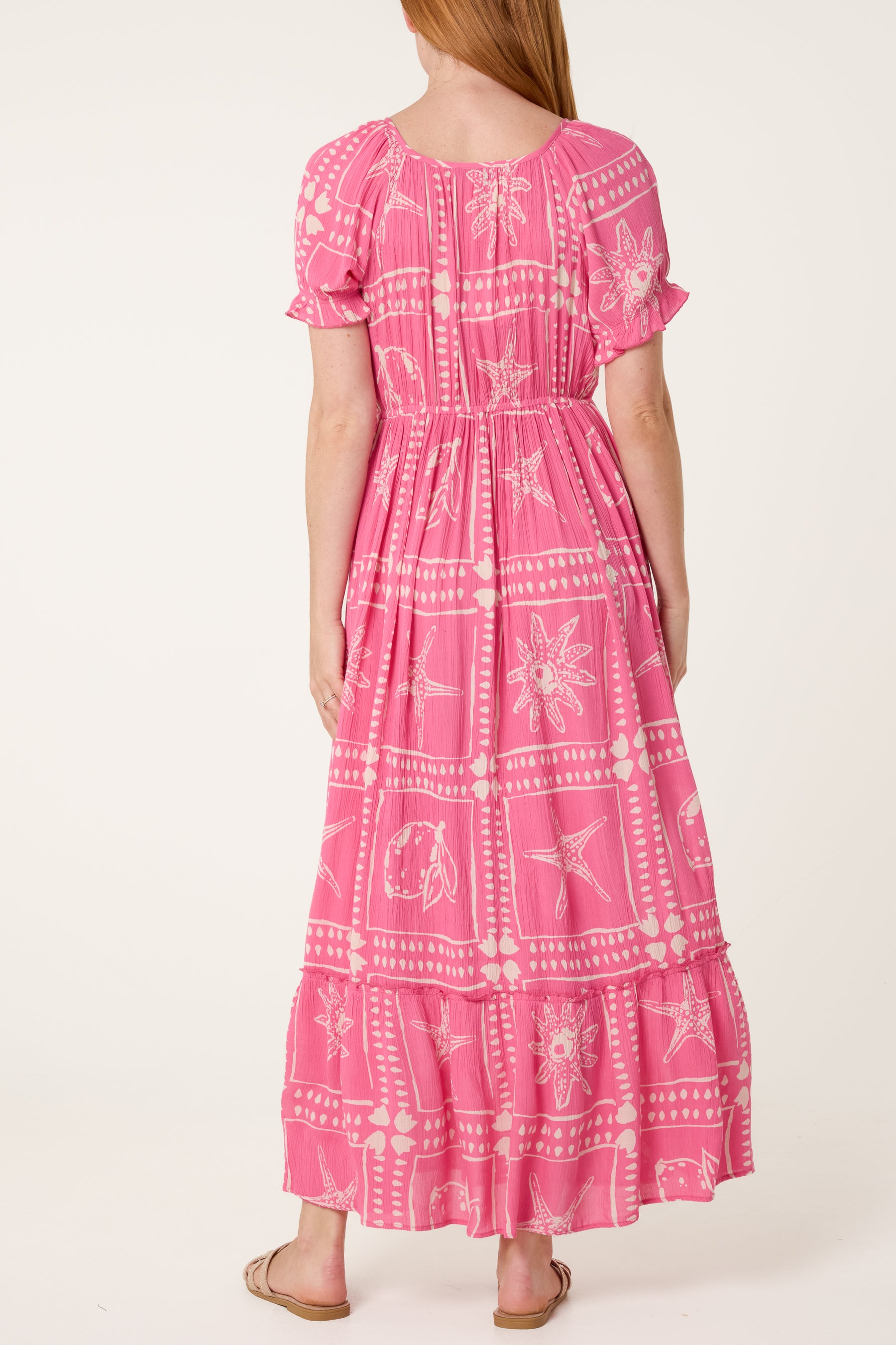 Starfish Print Tie Front Maxi Dress