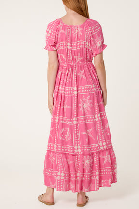 Starfish Print Tie Front Maxi Dress