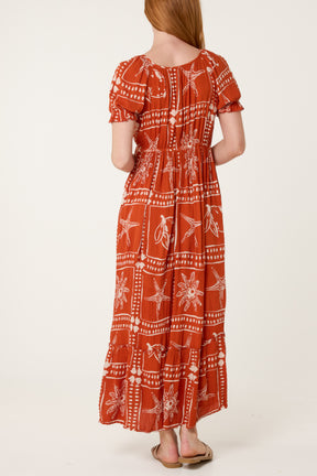 Starfish Print Tie Front Maxi Dress