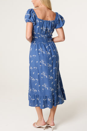 Leaf Embroidery Milkmaid Midi Dress