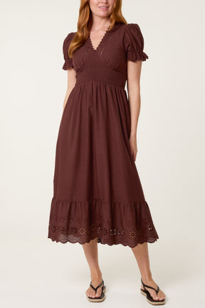 Broderie Anglaise Detail V-Neck Midi Dress