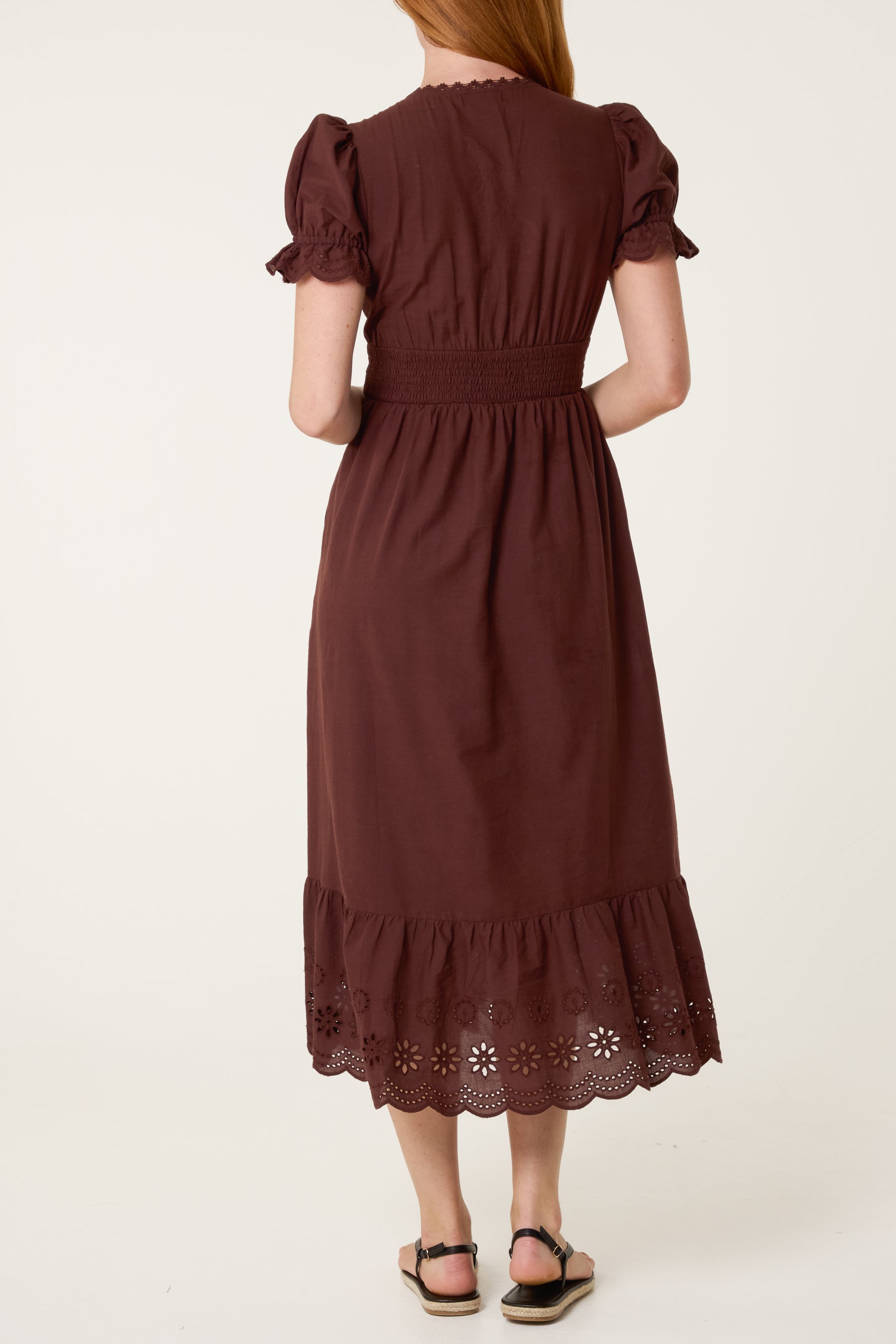 Broderie Anglaise Detail V-Neck Midi Dress