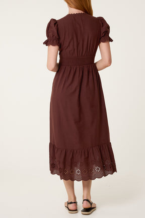 Broderie Anglaise Detail V-Neck Midi Dress
