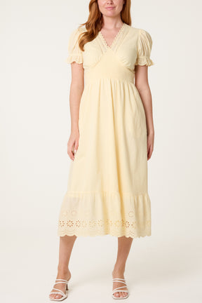 Broderie Anglaise Detail V-Neck Midi Dress