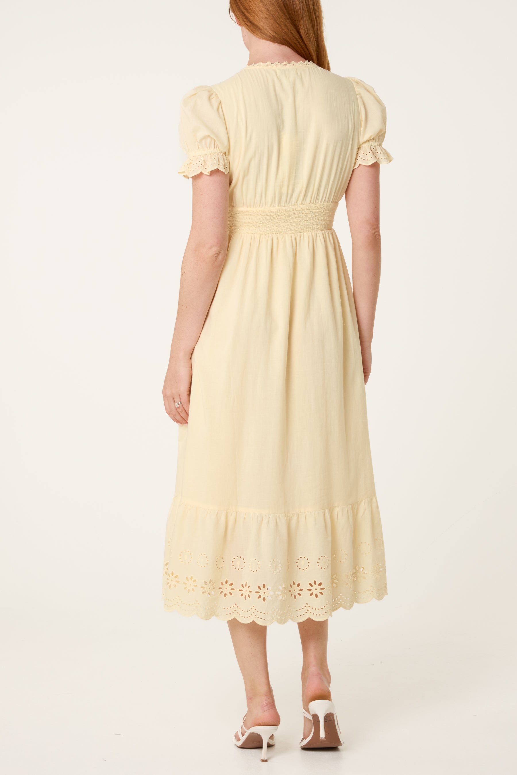 Broderie Anglaise Detail V-Neck Midi Dress