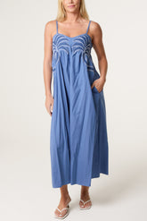Palm Tree Embroidery Cotton Dress