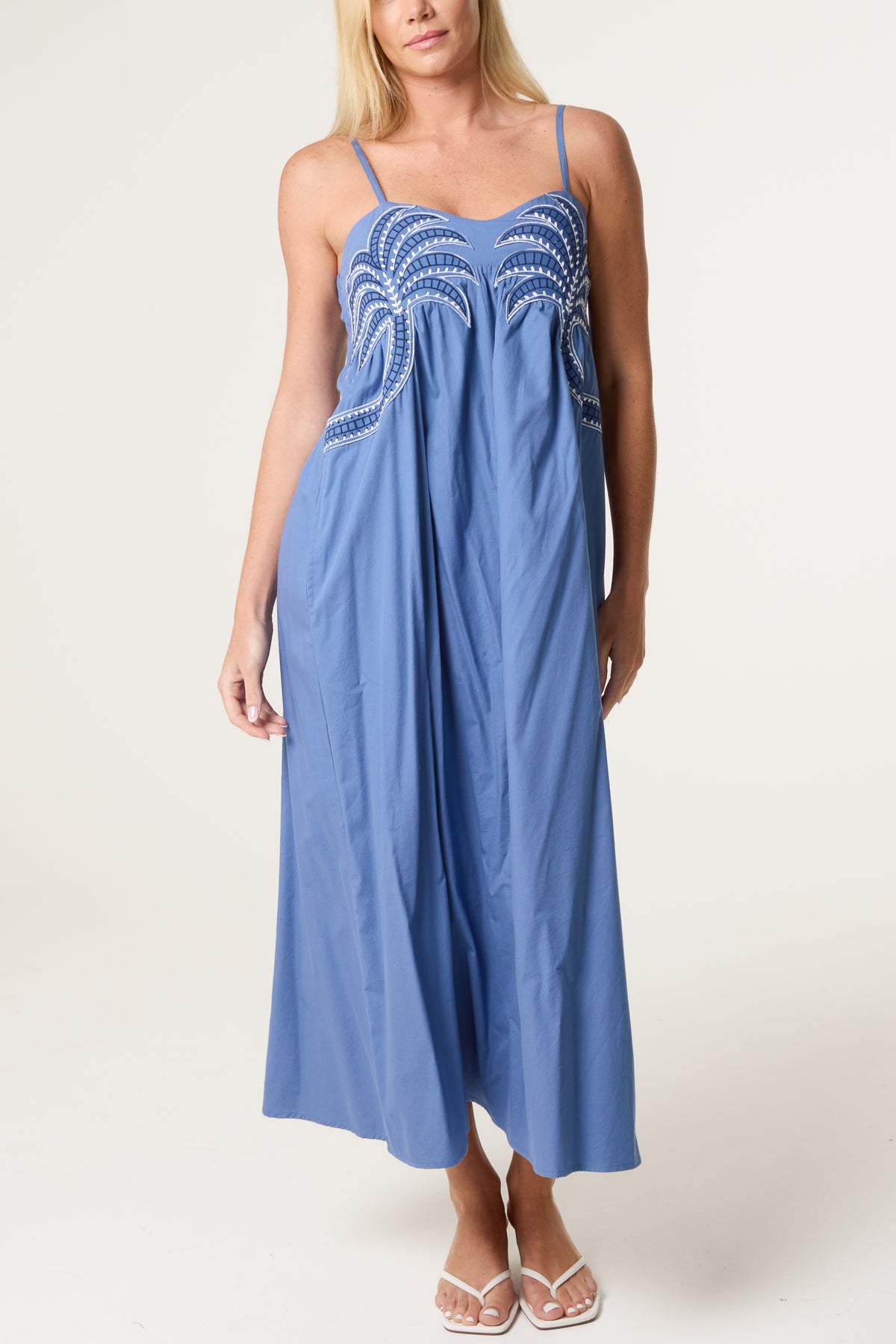 Palm Tree Embroidery Cotton Dress
