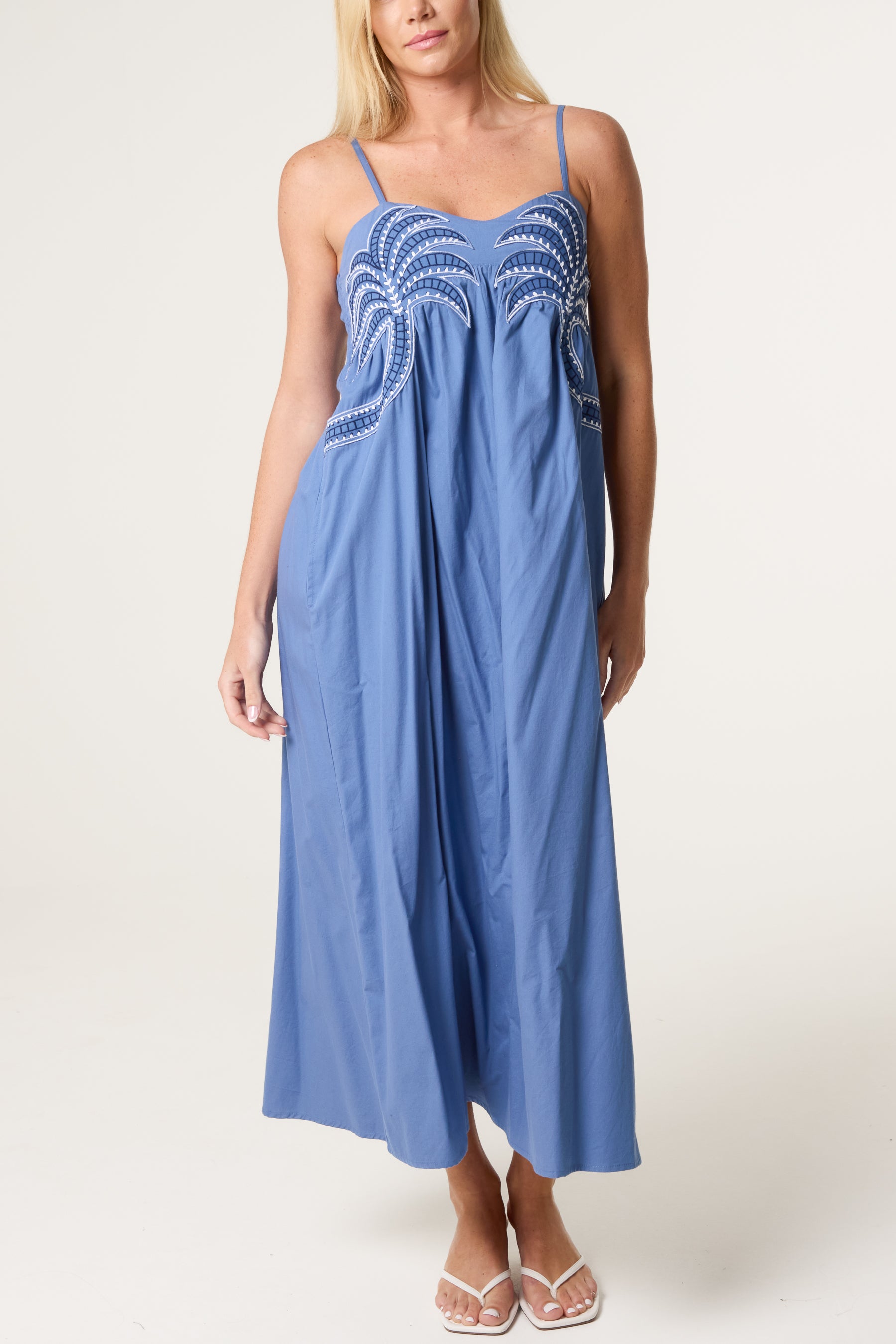 Palm Tree Embroidery Cotton Dress