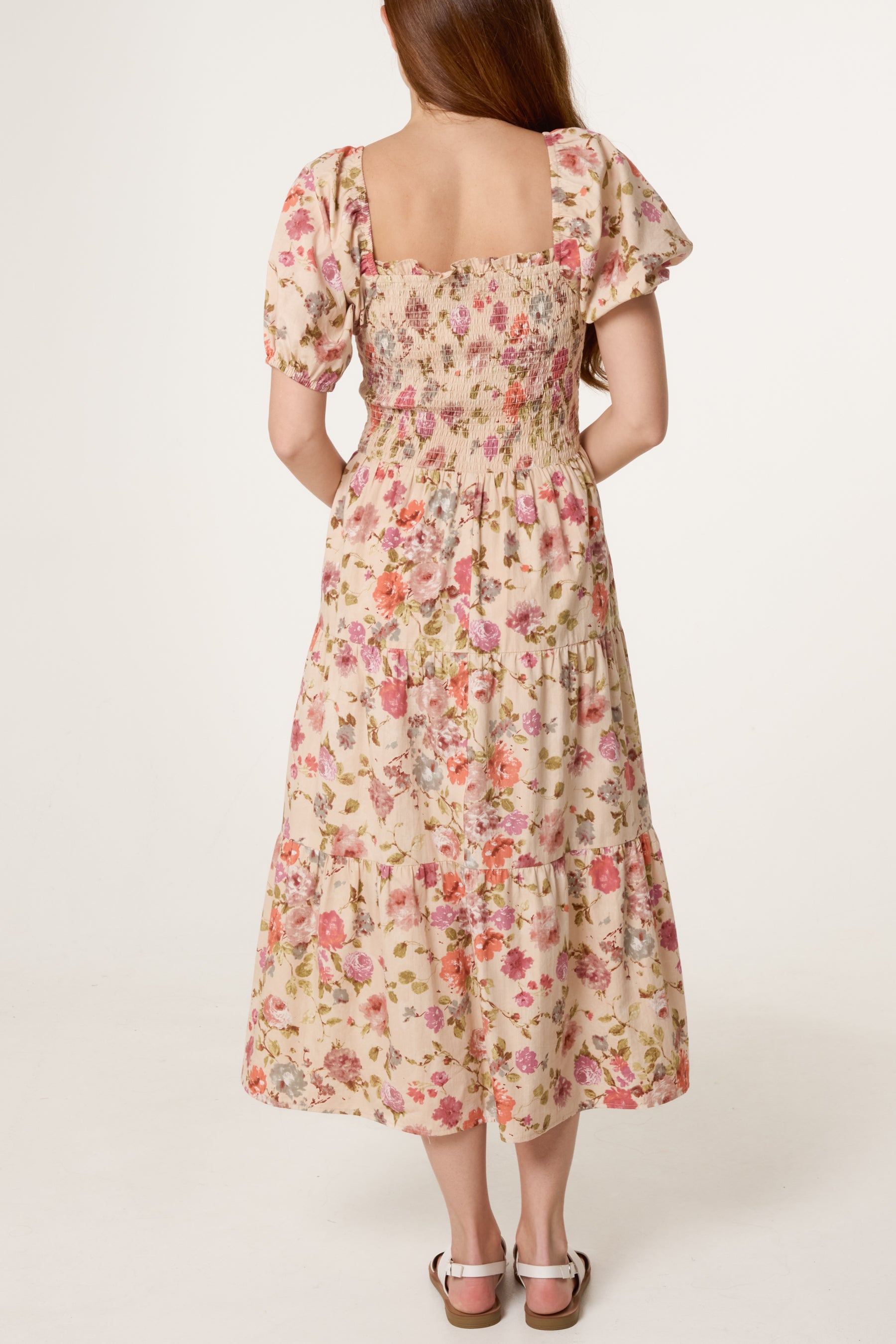 Floral Shirred Bust Puff Sleeve Dress