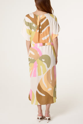 Abstract Leaf Belted Relax Dress