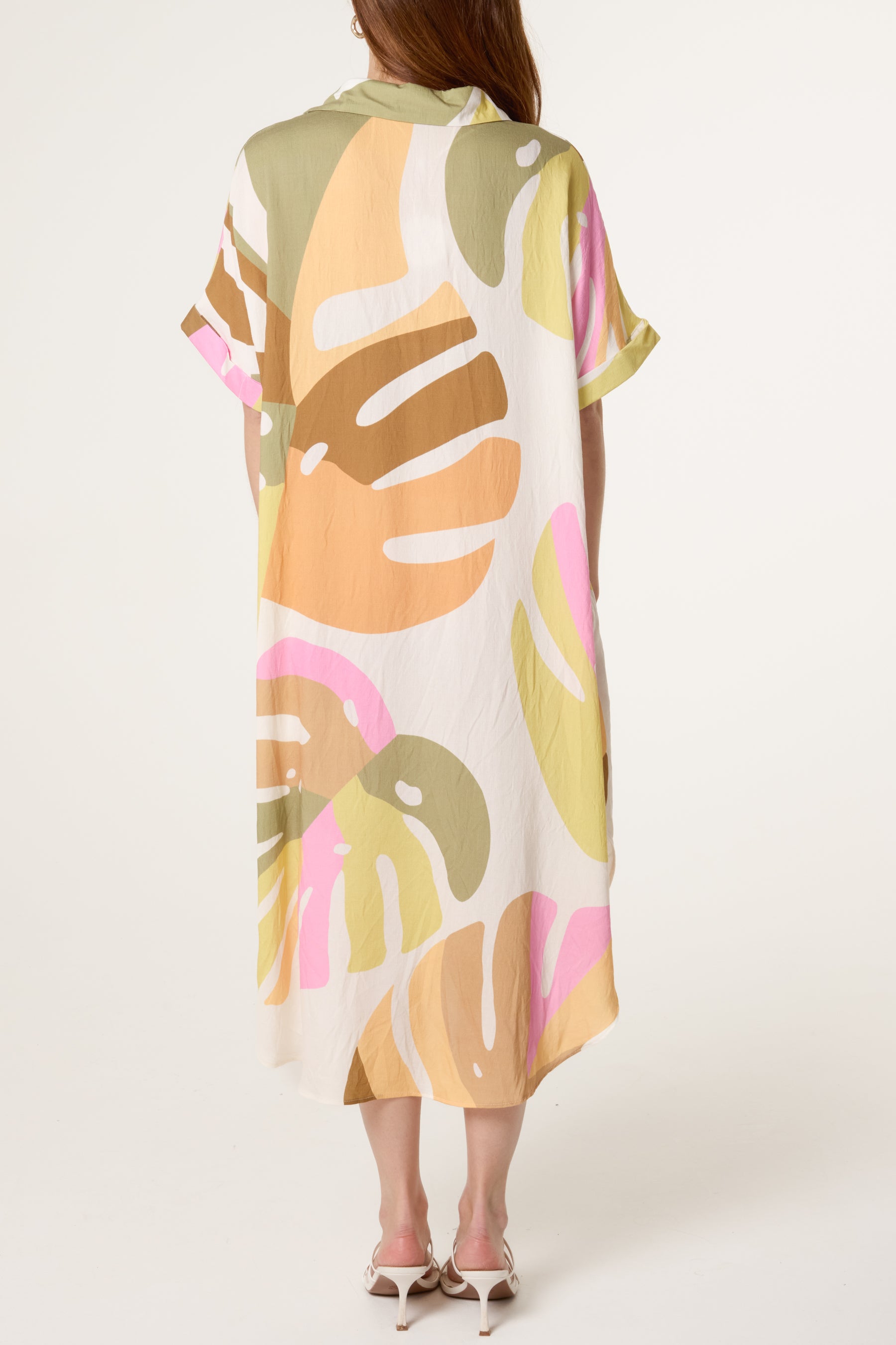 Abstract Leaf Open Collar Tunic Dress