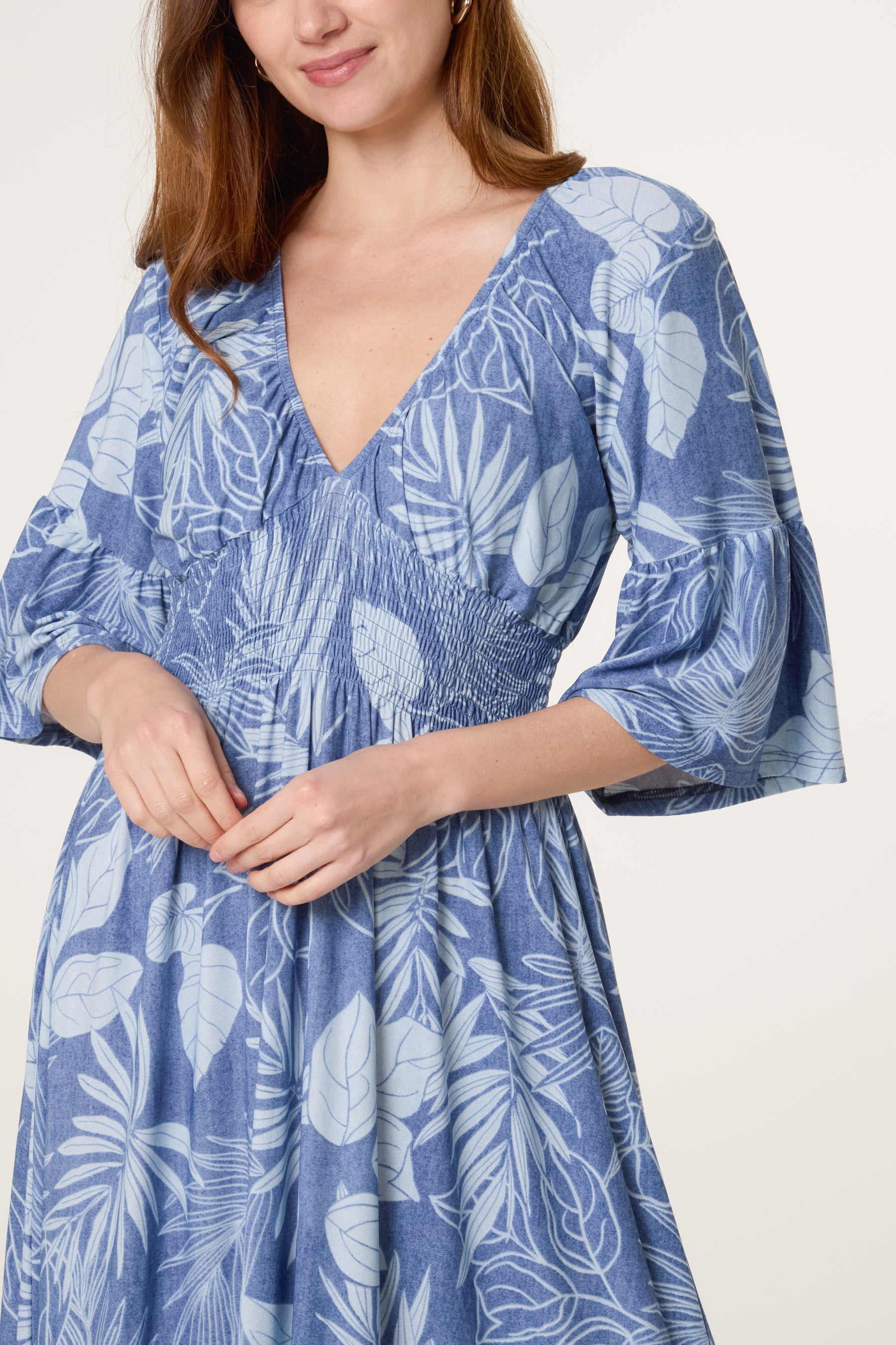 Leaf Print Stretch Empire Bust Dress