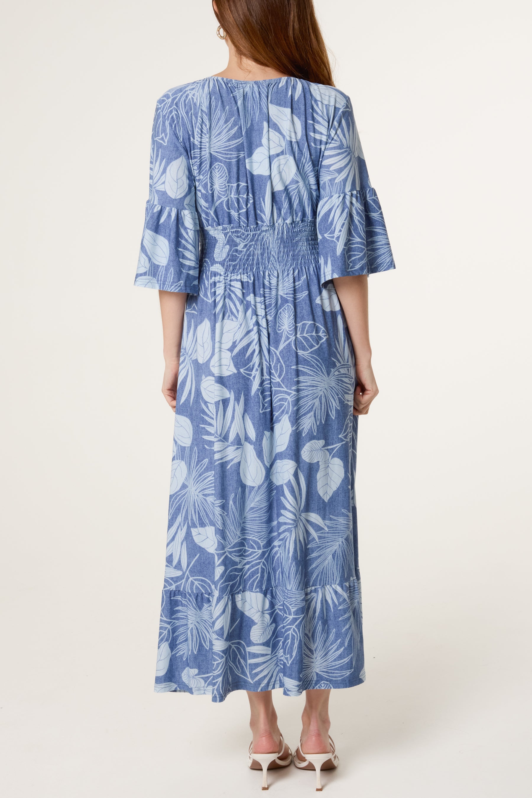 Leaf Print Stretch Empire Bust Dress