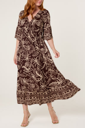 Doodle Leaf Print Stretch Dress