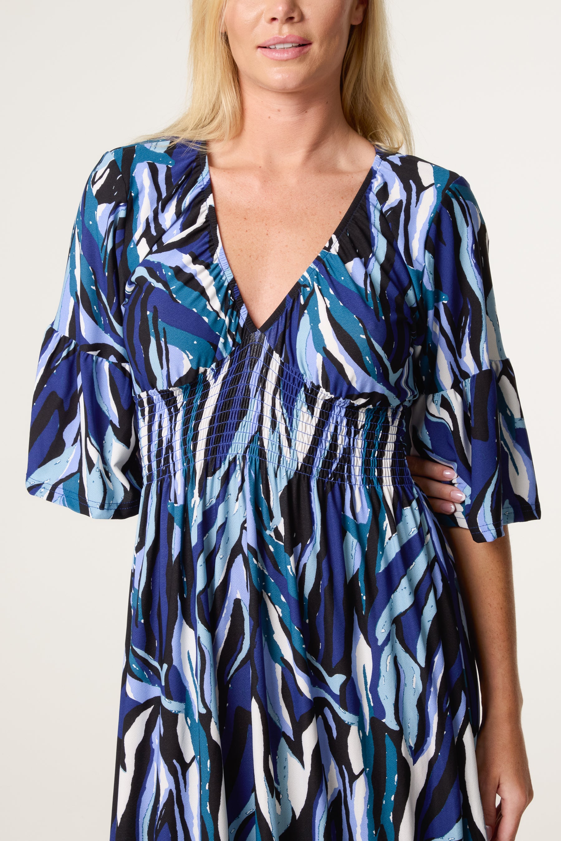 Abstract Stripe Stretch Empire Bust Dress