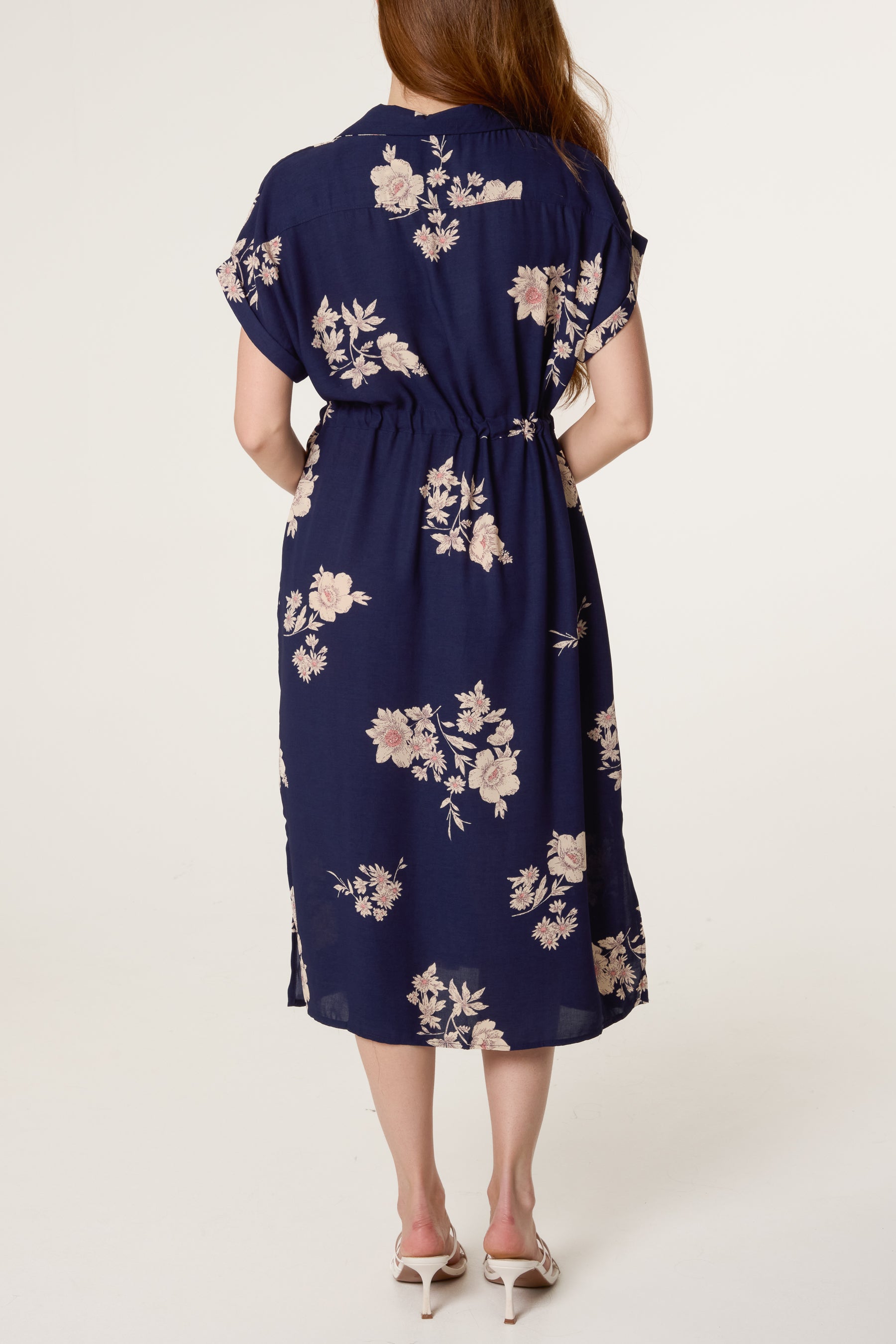 Floral Drawstring Waist Button Through Dress