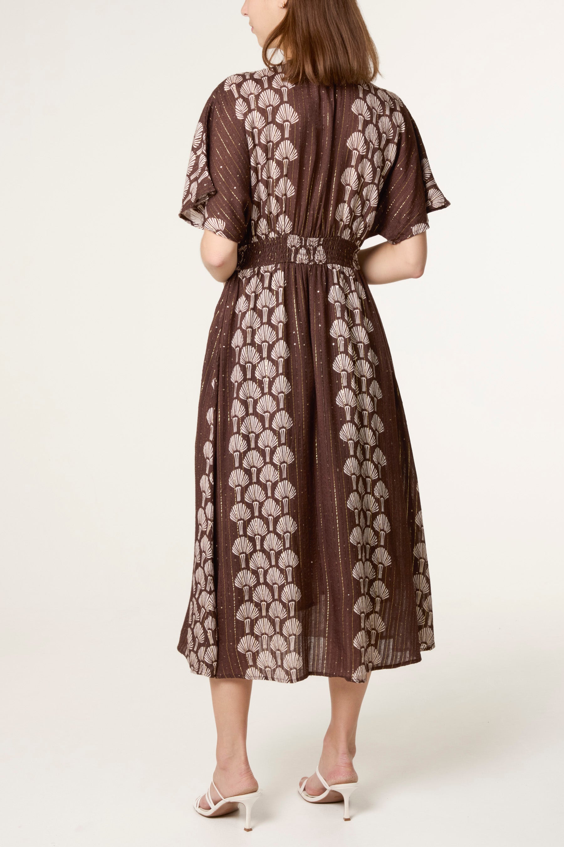 Shell Embroidered Embellished Midi Dress