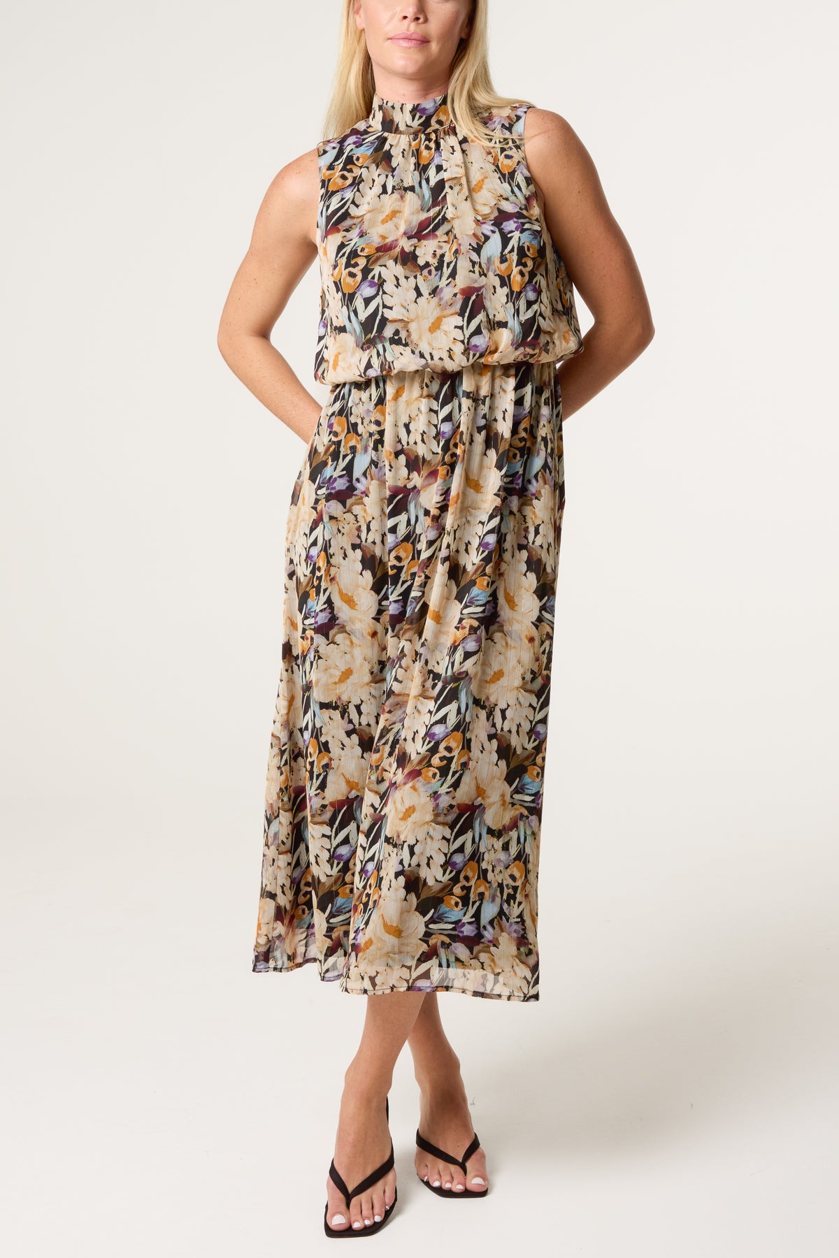 Floral Sleeveless Puffball Midi Dress