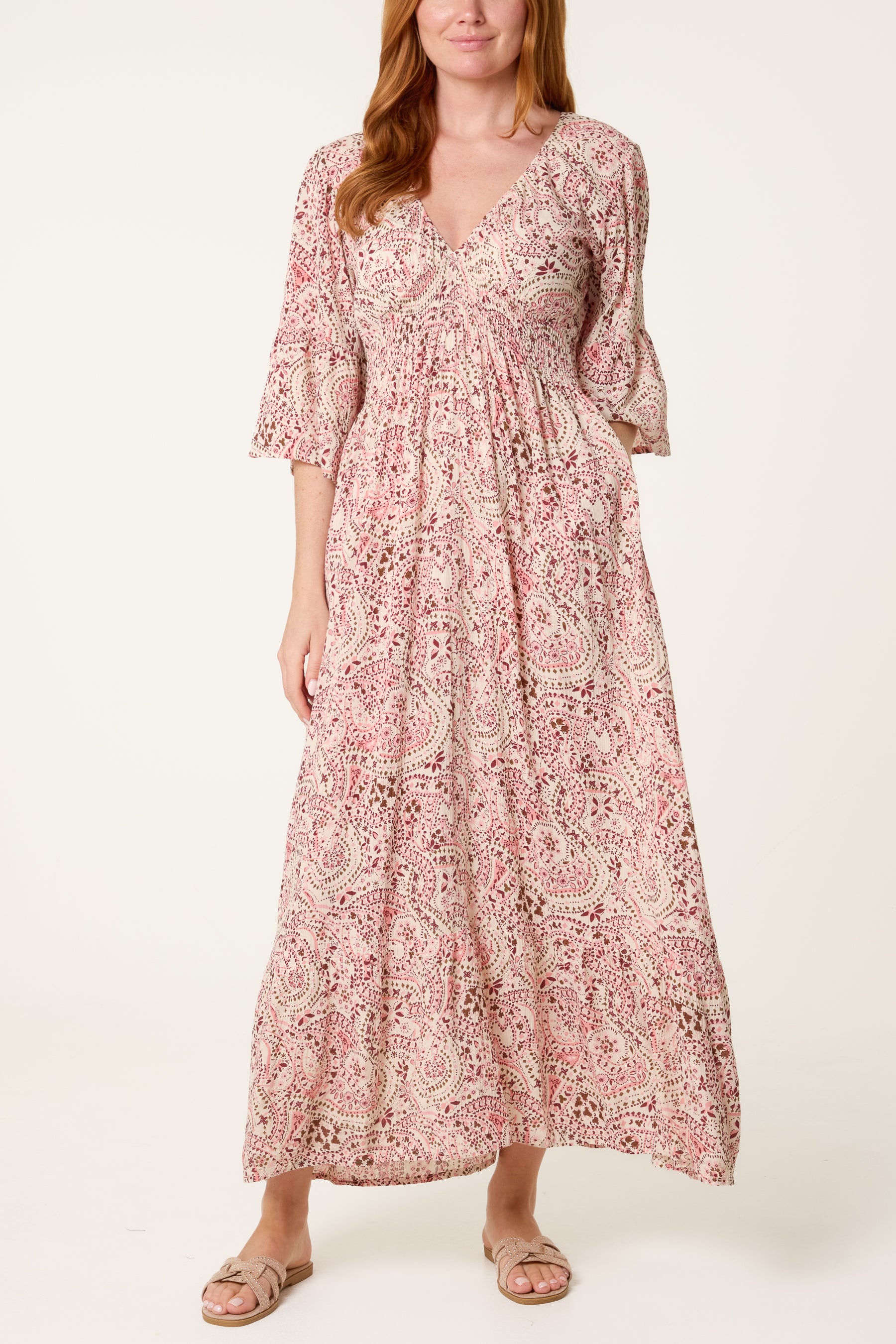 V-Neck Paisley Midi Dress