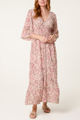 V-Neck Paisley Midi Dress