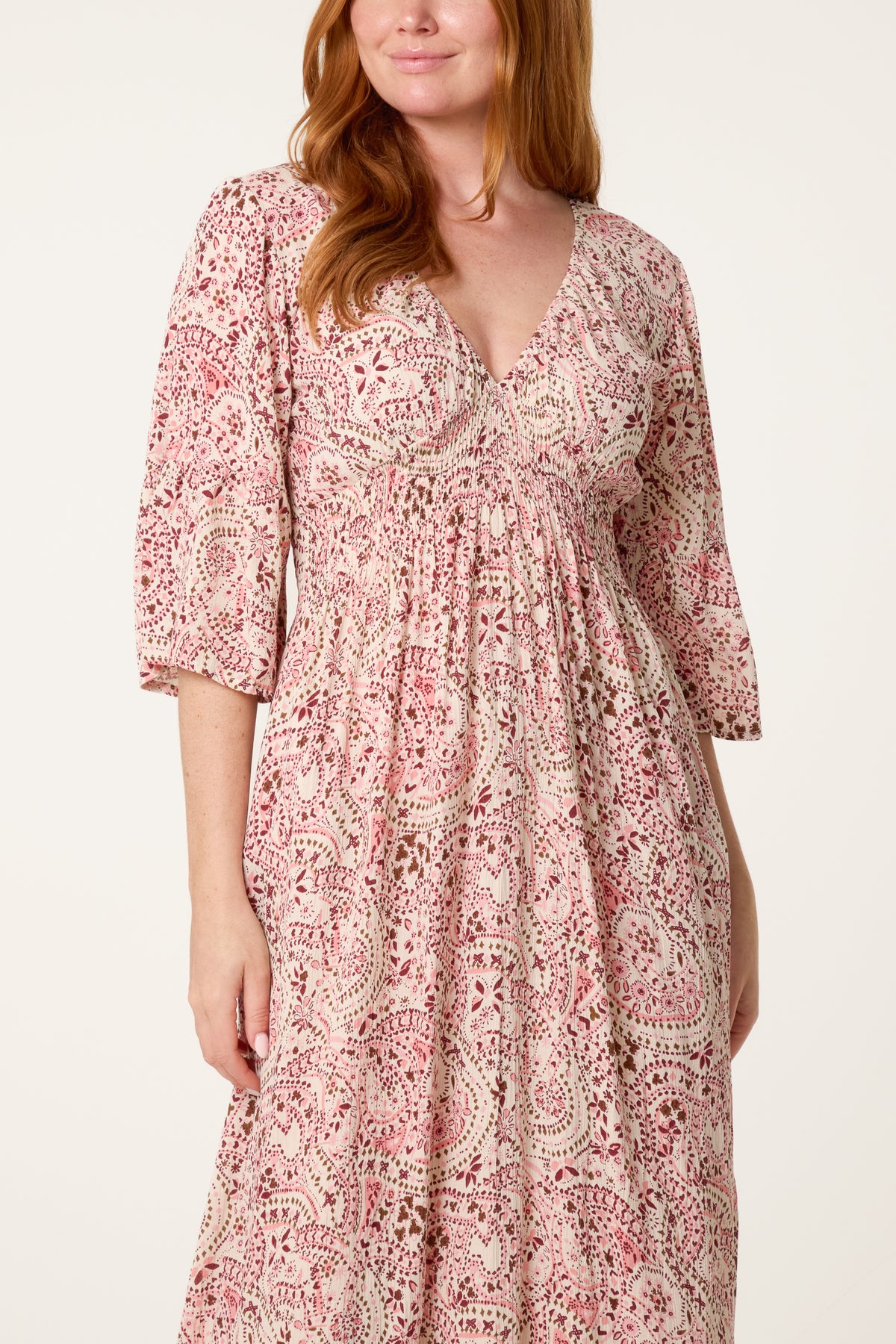 V-Neck Paisley Midi Dress