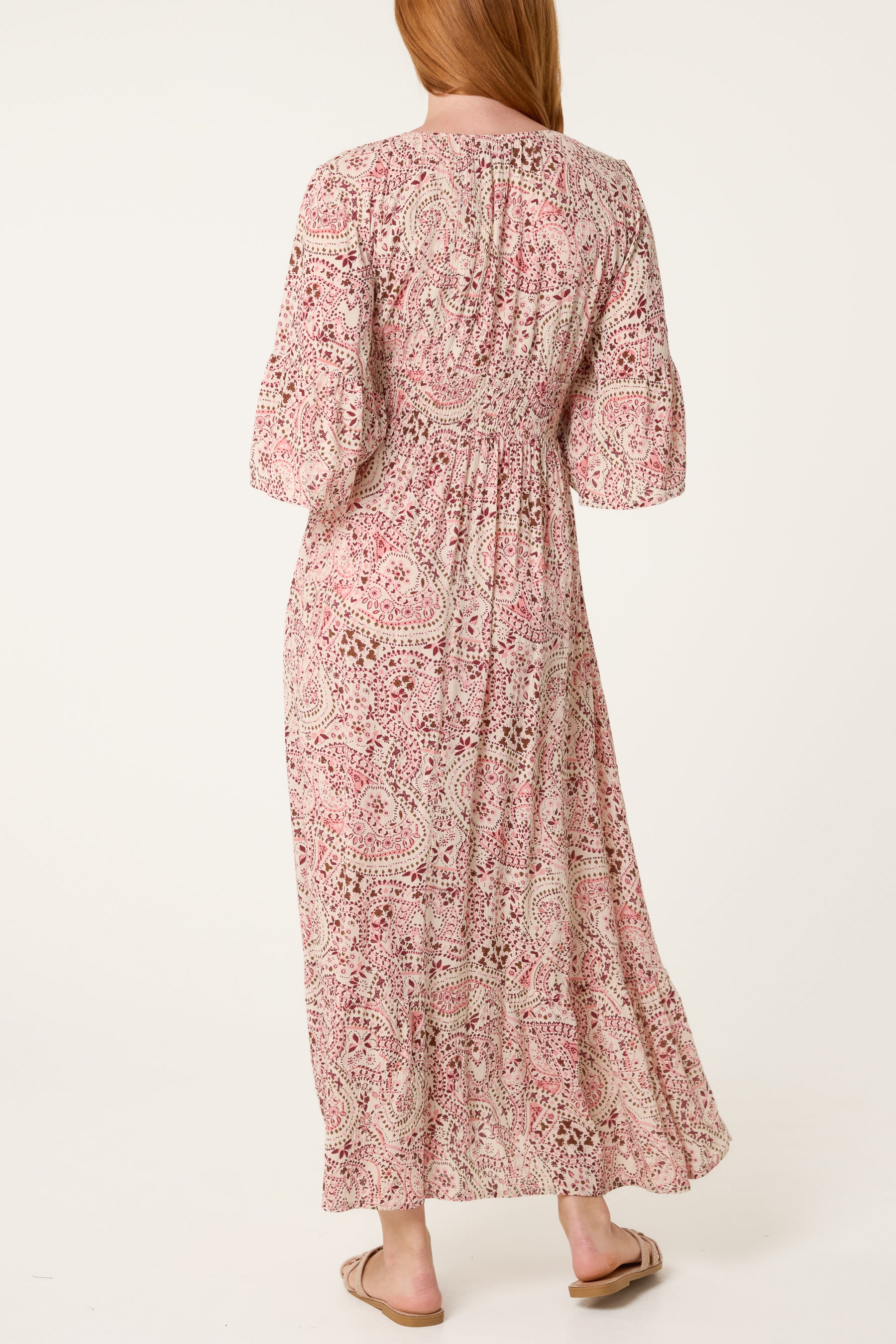 V-Neck Paisley Midi Dress