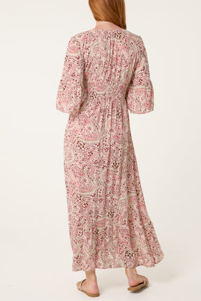 V-Neck Paisley Midi Dress