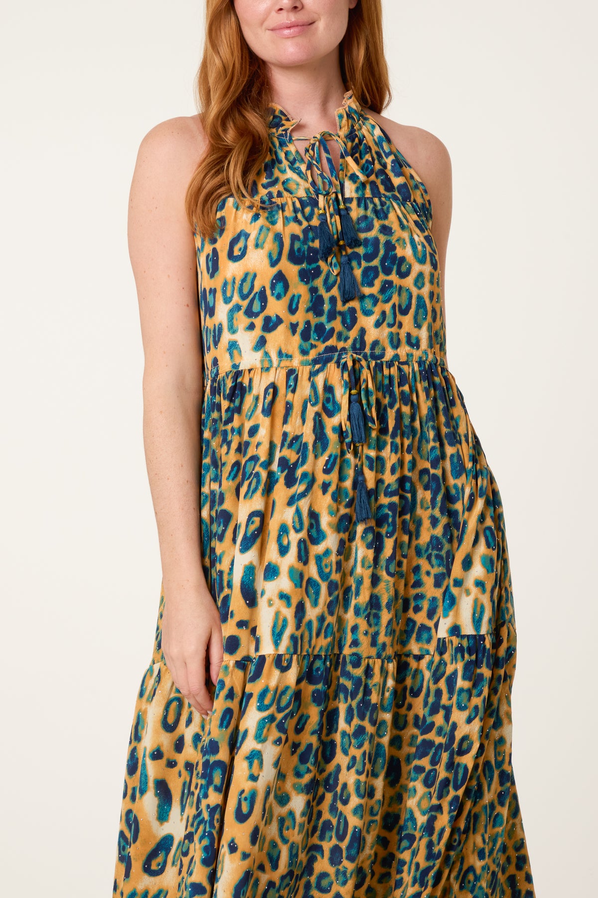 Embellished Halterneck Leopard Dress