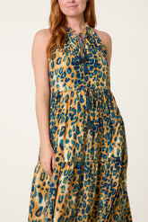 Embellished Halterneck Leopard Dress