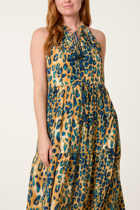 Embellished Halterneck Leopard Dress