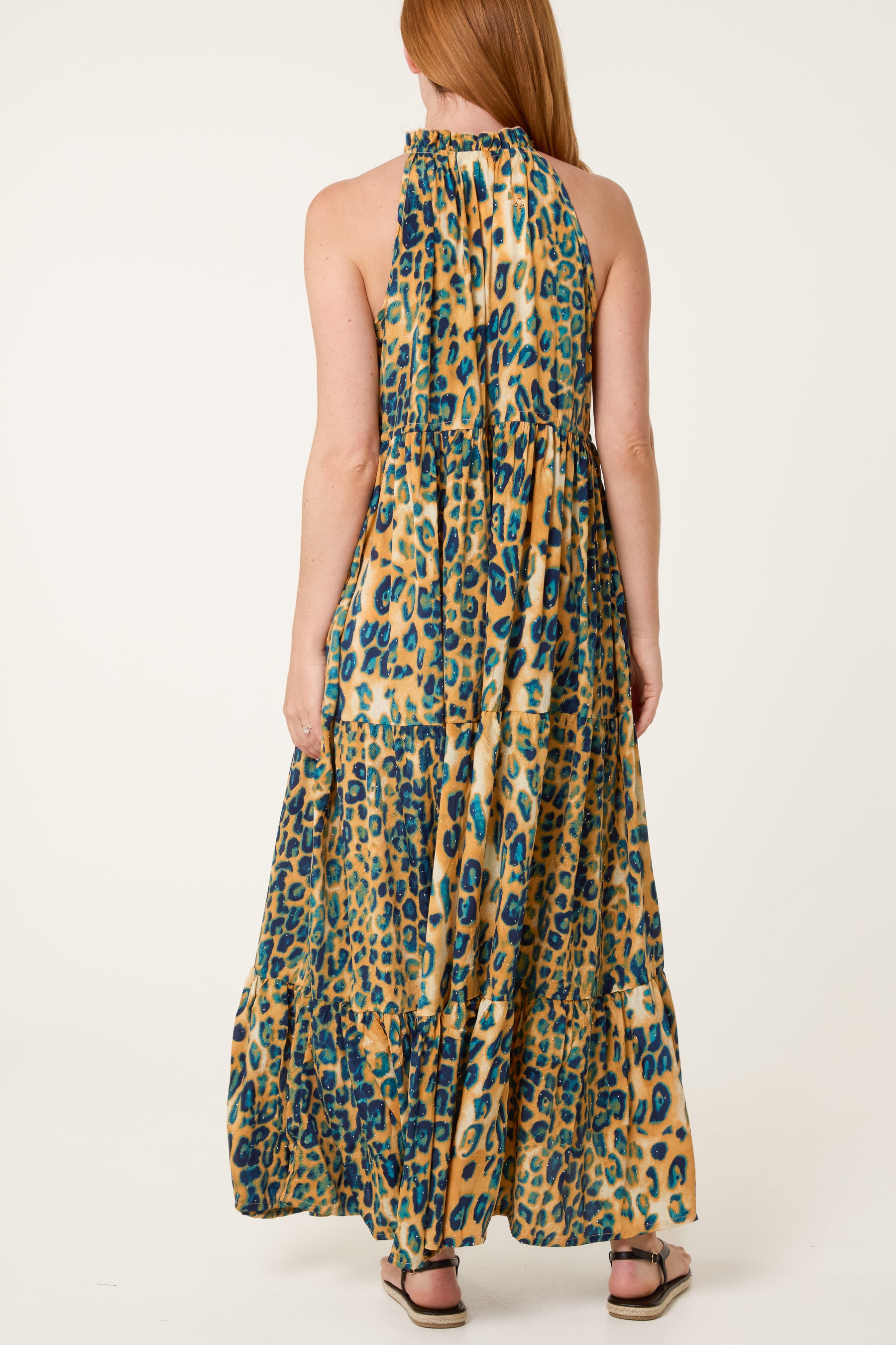 Embellished Halterneck Leopard Dress