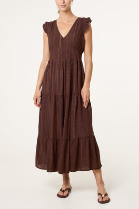 Metallic Detail V-Neck Dress