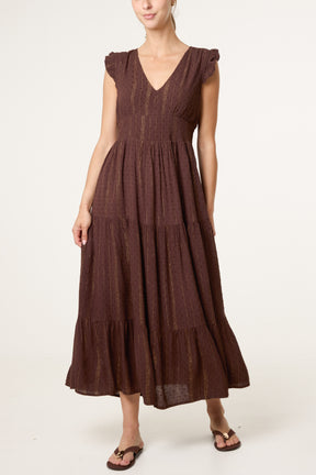 Metallic Detail V-Neck Dress