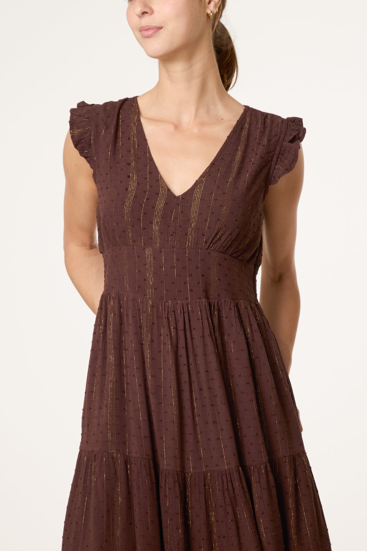 Metallic Detail V-Neck Dress