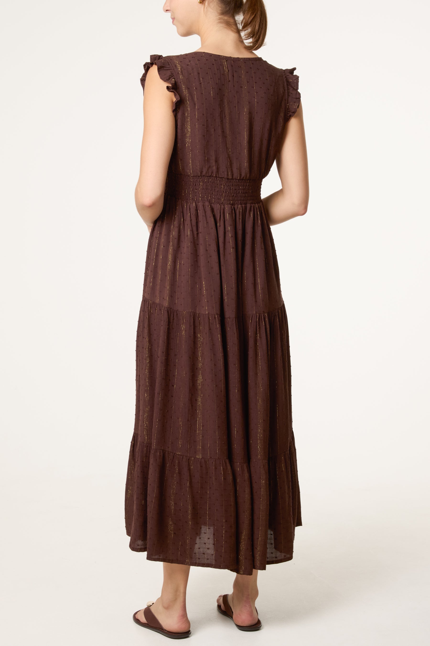 Metallic Detail V-Neck Dress