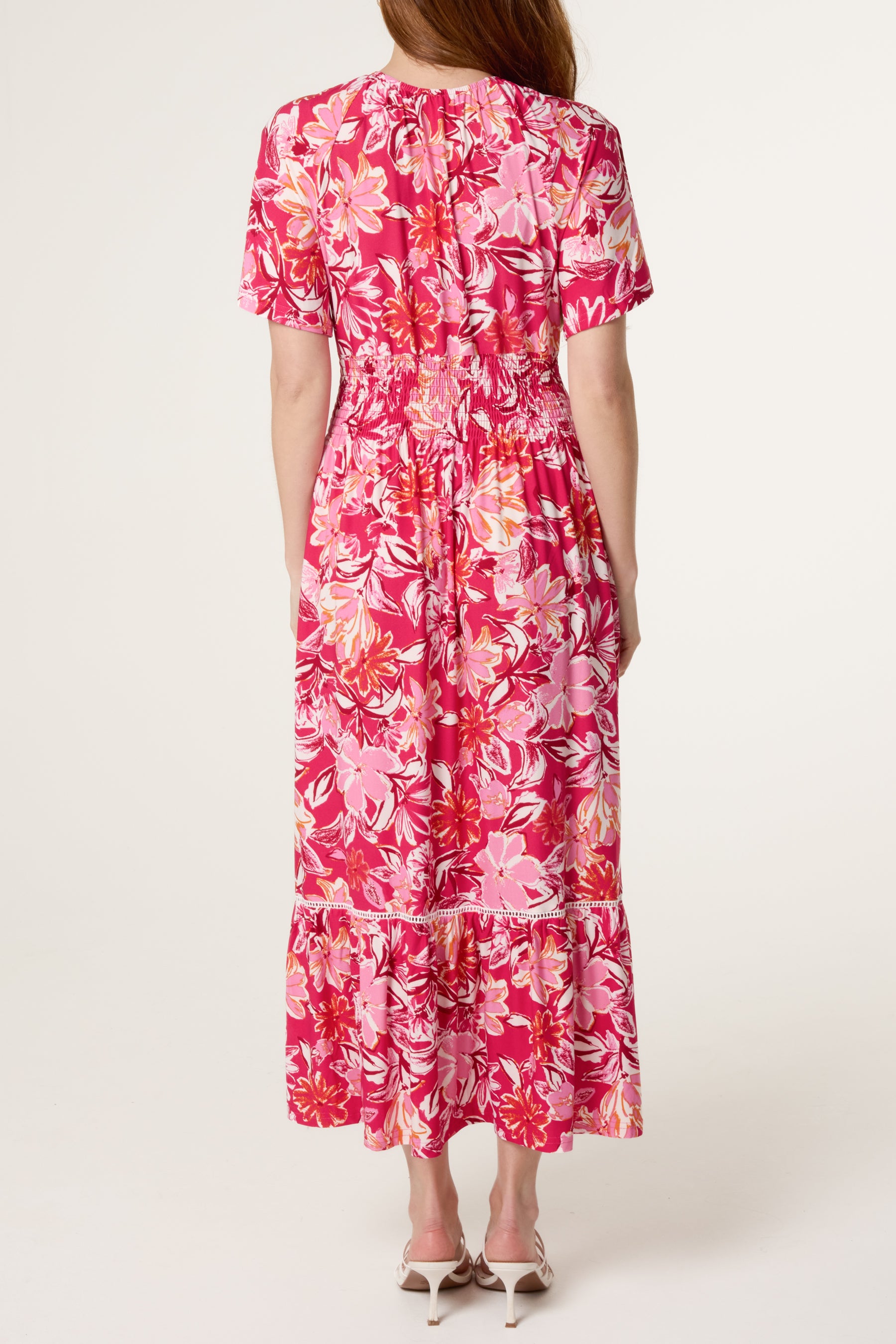 Tropical Floral Stretch Crepe Button Dress
