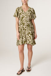 Abstract Leaf Coconut Button Mini Dress
