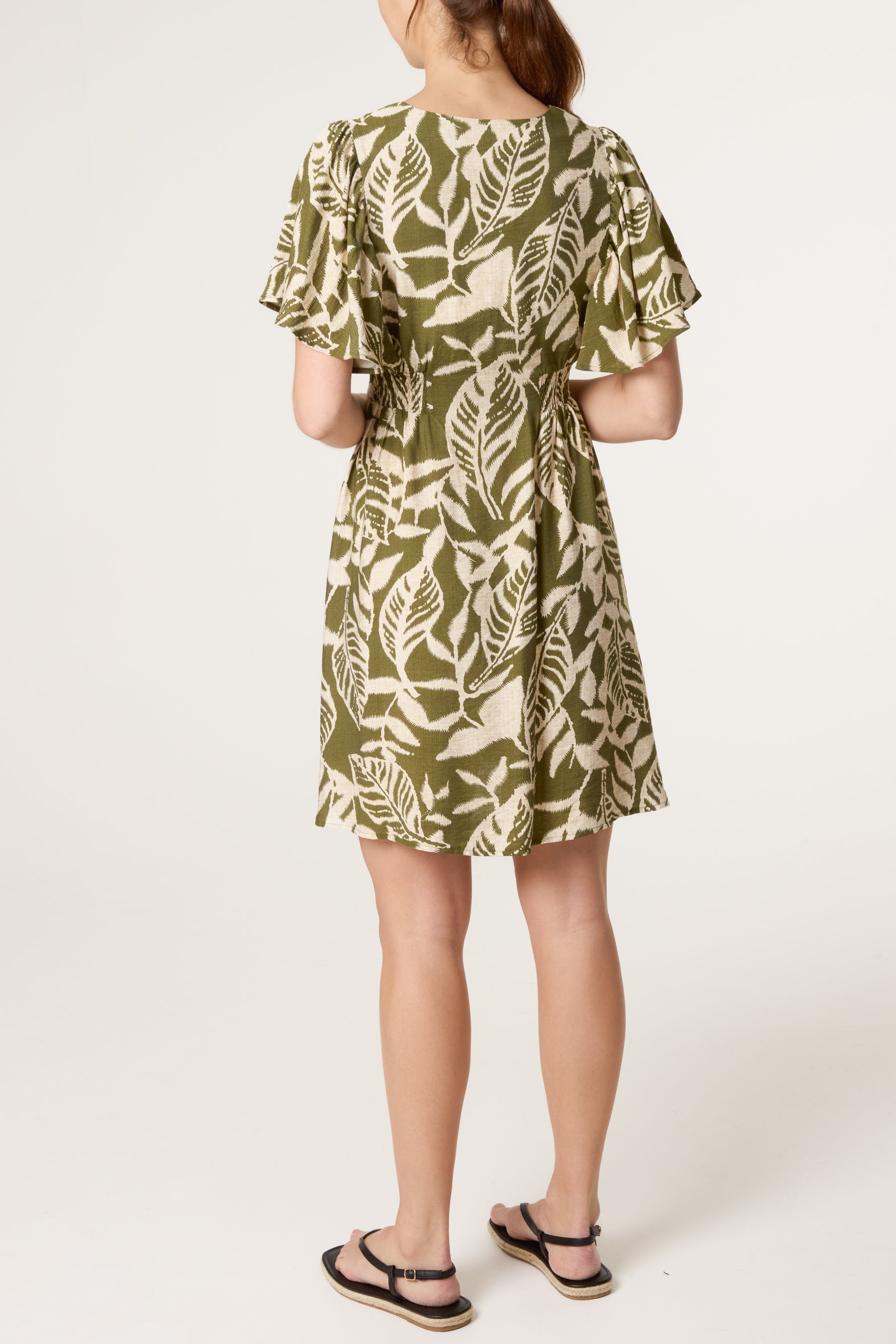 Abstract Leaf Coconut Button Mini Dress
