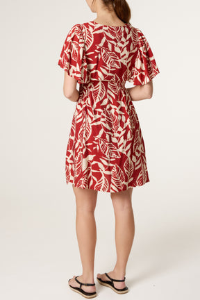 Abstract Leaf Coconut Button Mini Dress