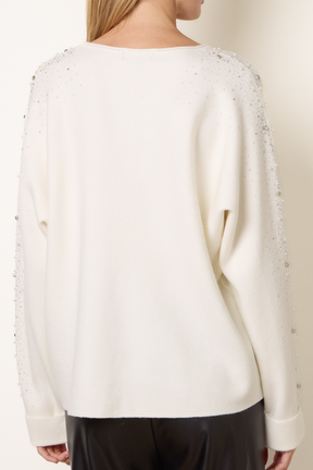 Embellished Sleeve Round Neck Knit Jumper