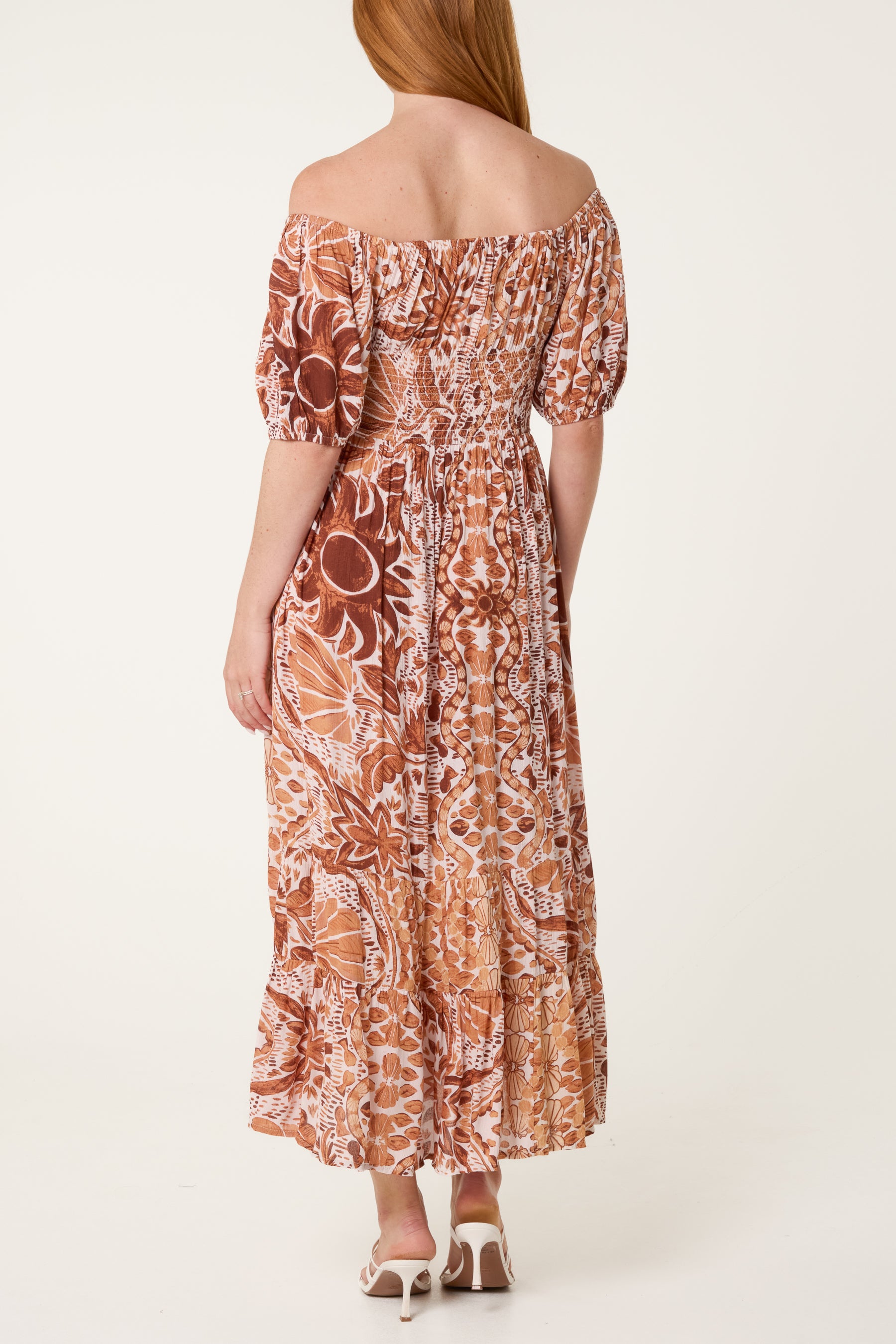 Bardot Shirred Midi Dress